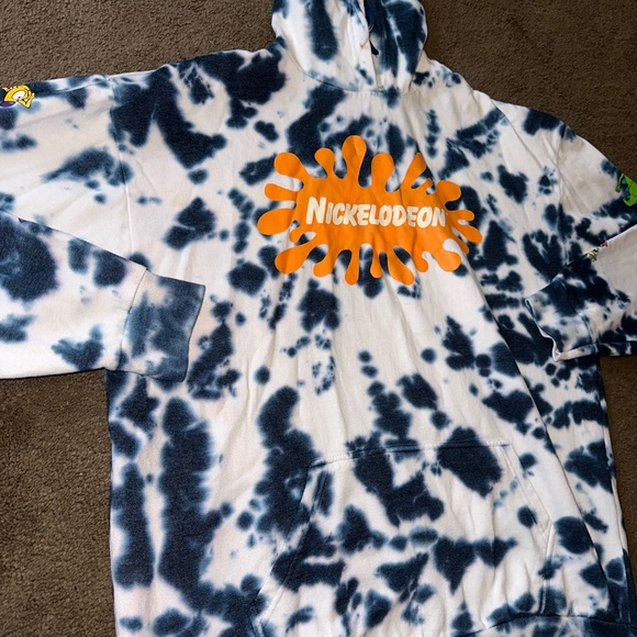 NWOT men’s super comfy 90s splat dye Nickelodeon icons cartoon pullover hoodie! - Picture 2 of 8